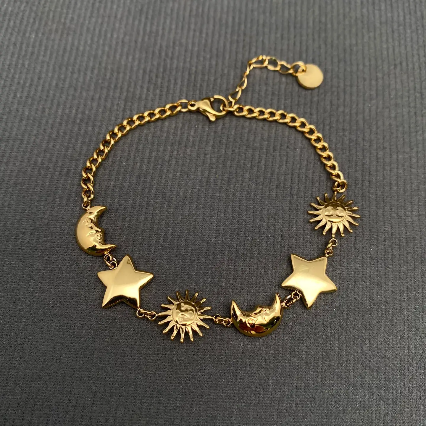 Sun Moon Star 18K Gold Plated Ss Bracelet