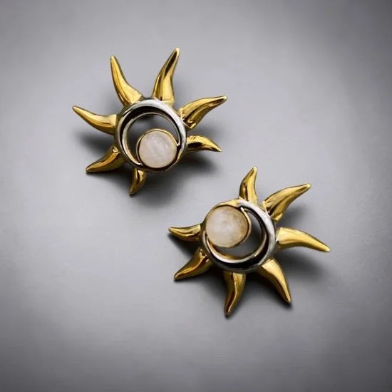 White Crystal Two Tone Moon 18K Golden