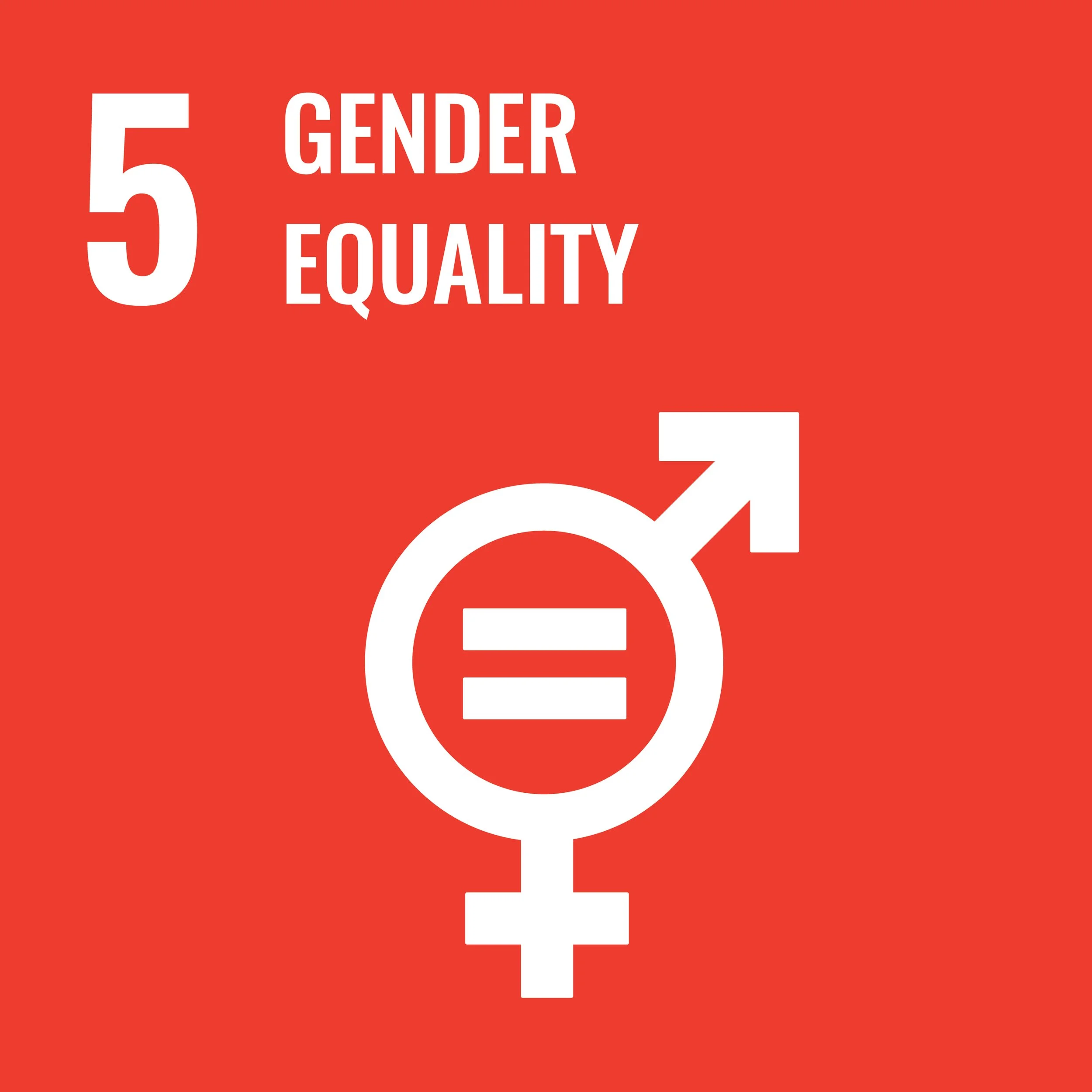 United Nations Sustainable Development Goal 5: Gender Equality, symbol with male and female gender symbols and an equal sign.