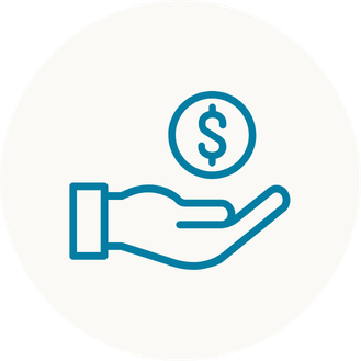 A hand holding a coin with a dollar sign on it.