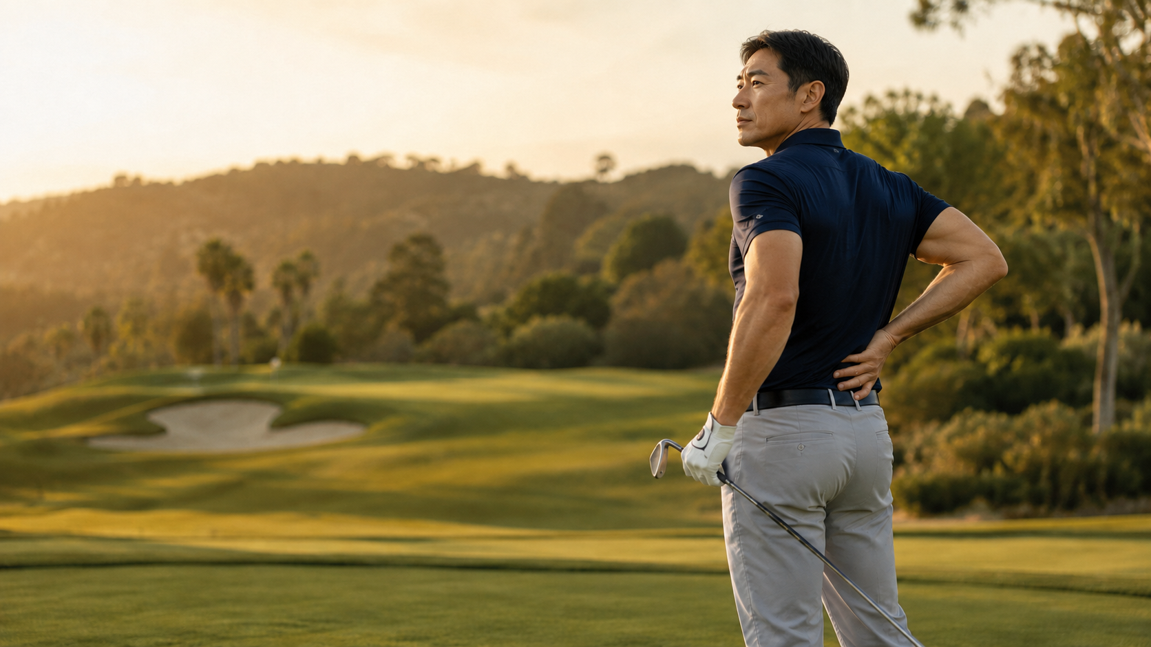 Golfer experiencing lower-back discomfort after playing golf
