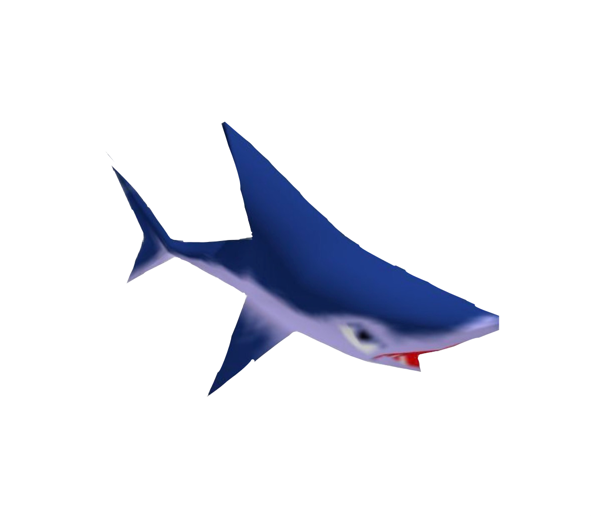 A digital rendering of a blue shark swimming to the right, set against a white background.
