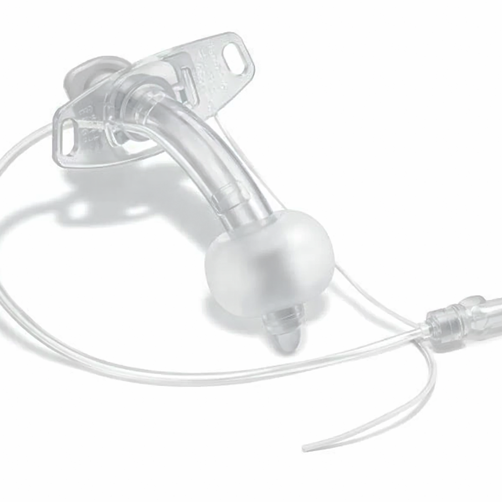 A clear tracheostomy tube