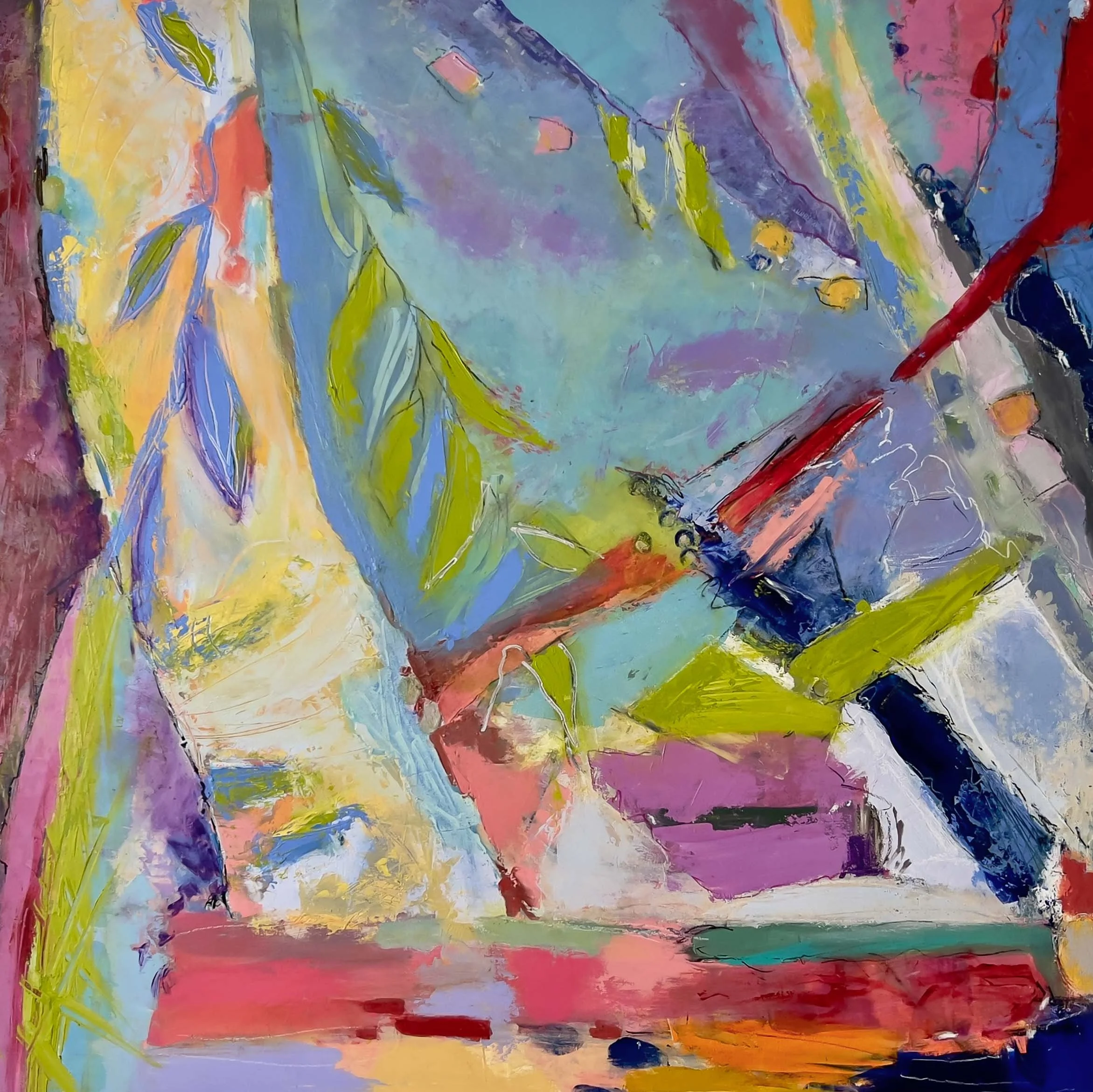 MOVING THROUGH THE CANOPY - Oil & Cold Wax Painting on Wood Panel - 24 X 24