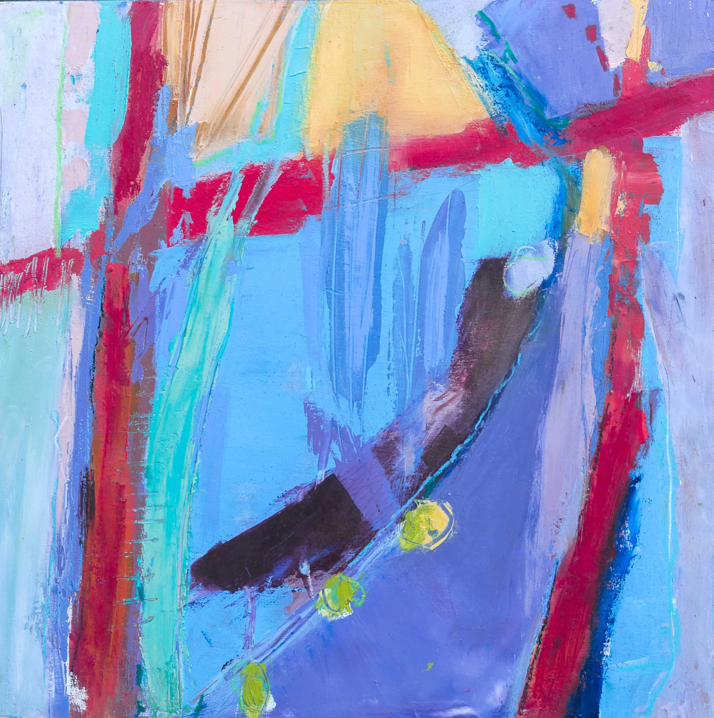 SLIDING INTO SPRING - Oil & Cold Wax Painting on Wood Panel - 12 X 12