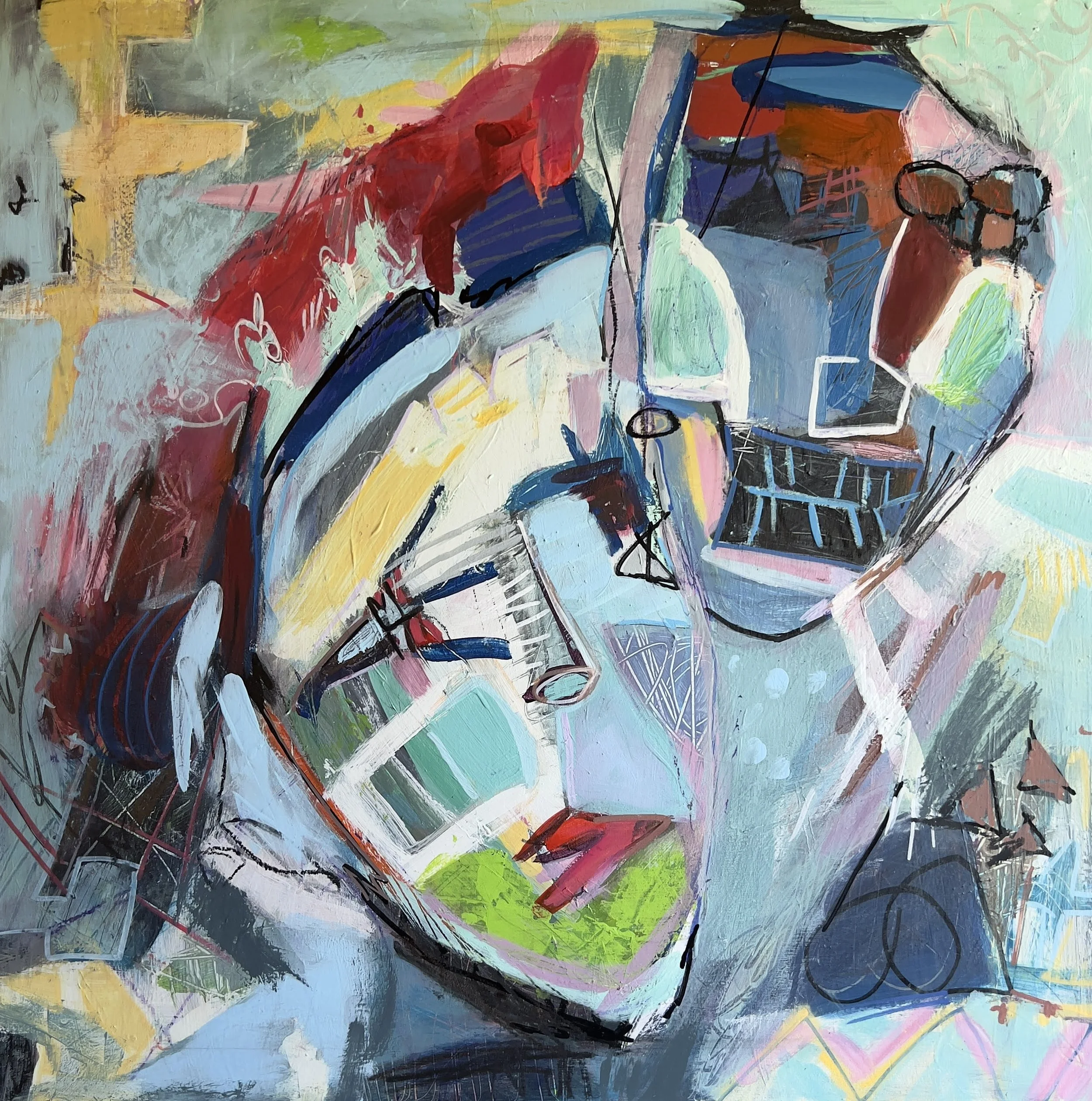 ENCOUNTERS- Acrylic/Mixed Media Painting on Wood Panel - 24 X 24