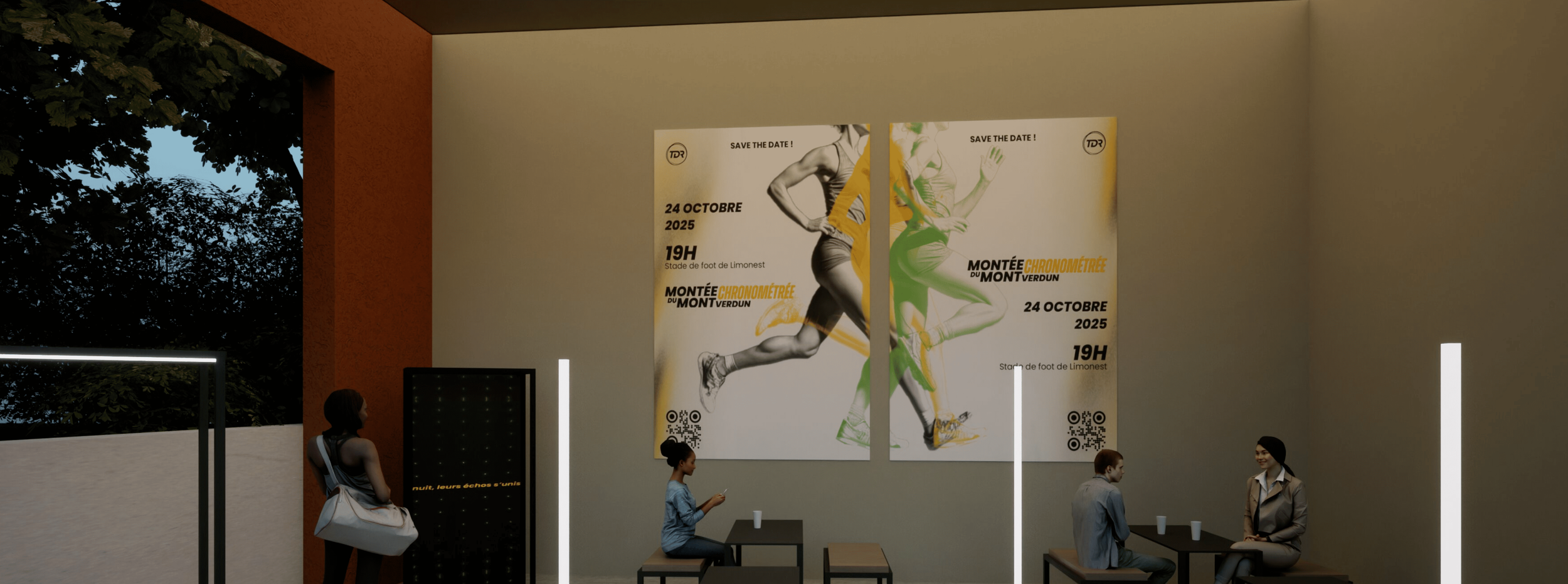 Affiche promotionnelle pour une course à pied intitulée 'Montée Chronométrée du Mont Verdun' le 24 octobre 2025 à 19h au Stade de foot de Limonest, avec des images de coureurs en mouvement.