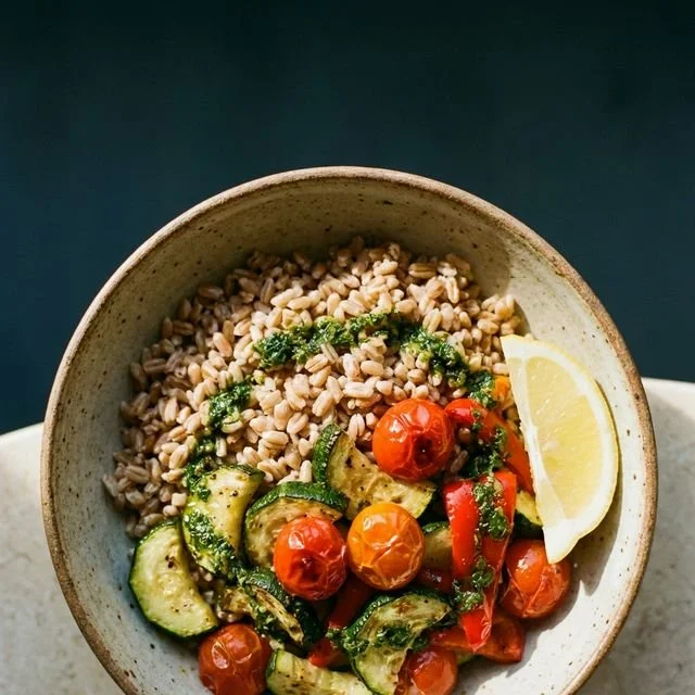 Lemon Herb Farro Bowl with Roasted Vegetables