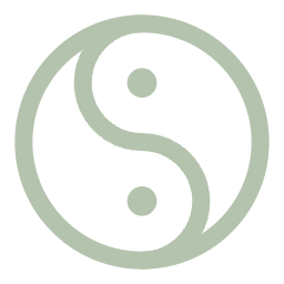 A stylized yin-yang symbol with black and gray sections.