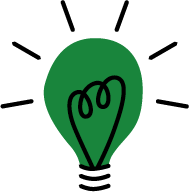 Icon einer grüne Glühbirne, umgeben von Lichtstrahlen