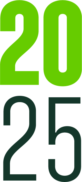 Große, grüne Zahl 20 über einer schwarzen Zahl 25.