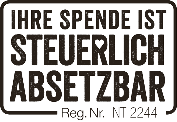 Schild mit der Aufschrift "Ihre Spende ist steuerlich absetzbar" und einer Registernummer