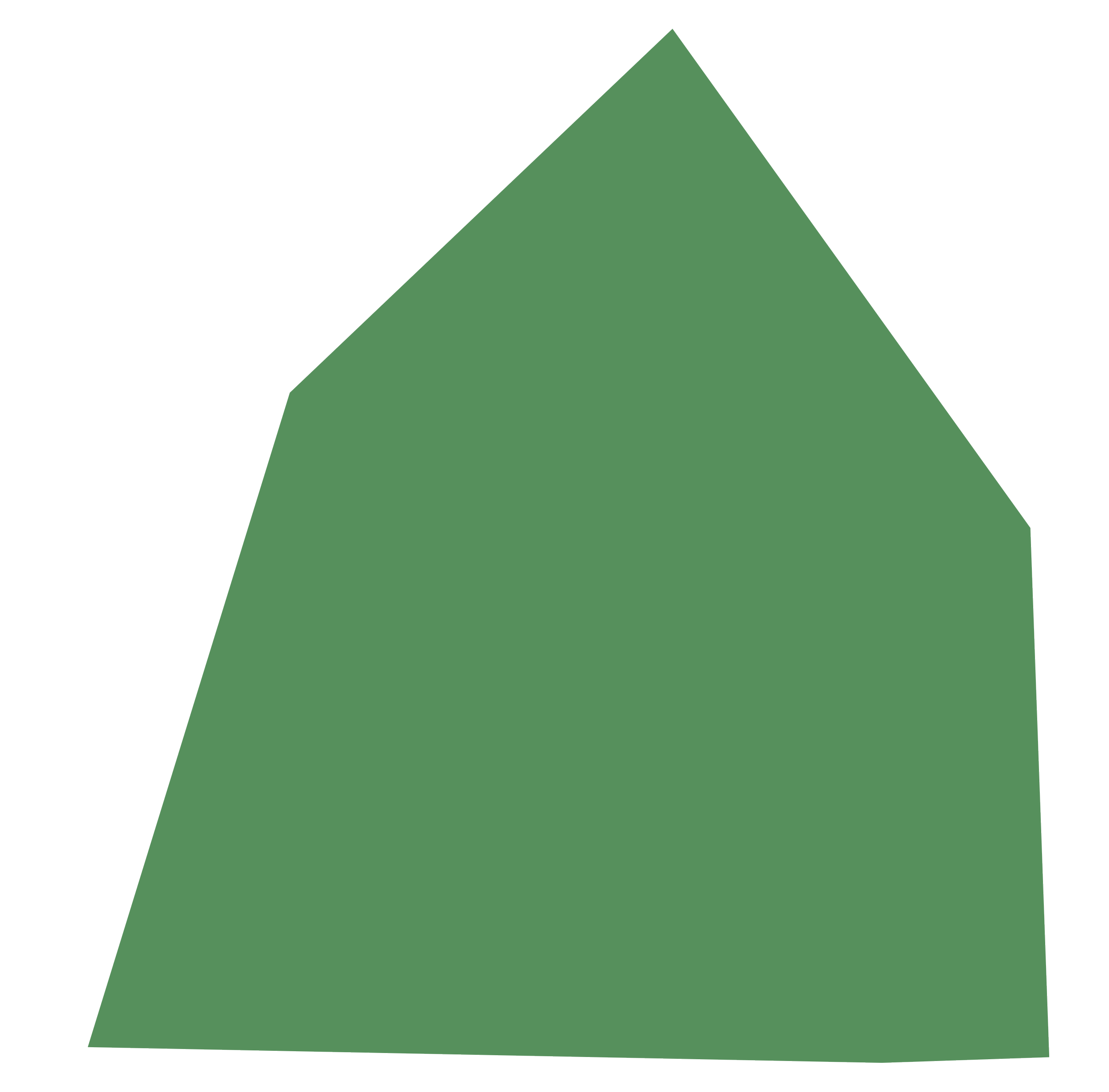 A large green triangular mountain with a snowy peak, positioned on a black background.