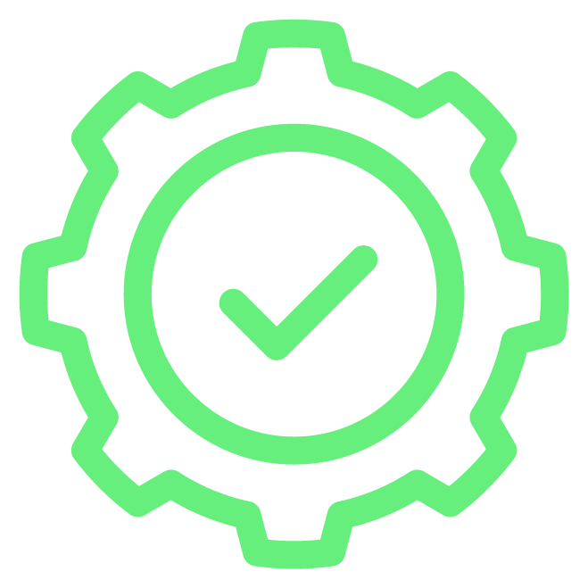 Green gear icon with a check mark inside
