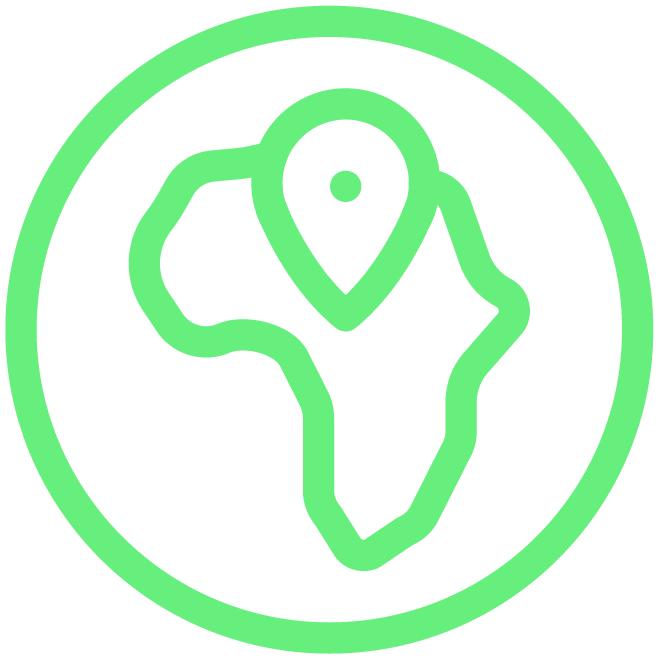 Outline of the African continent with a location pin marking the northern part.