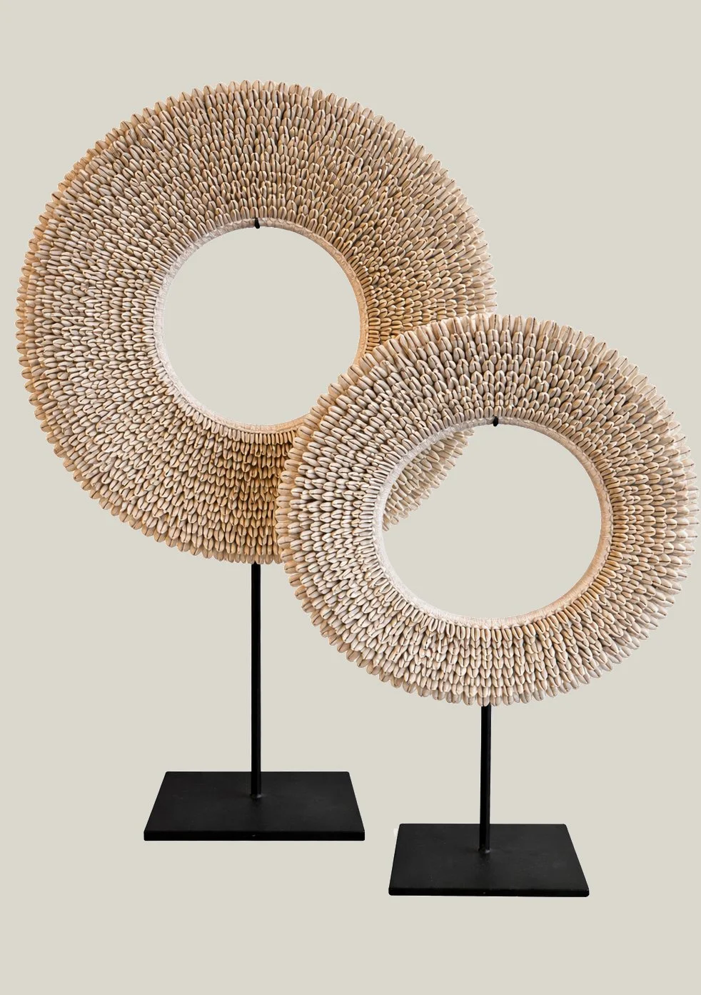 Decorative Shell Ring Sculpture on Stand