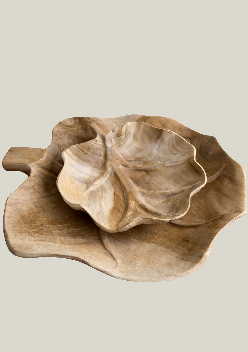 Hand-Carved Wooden Leaf Tray
