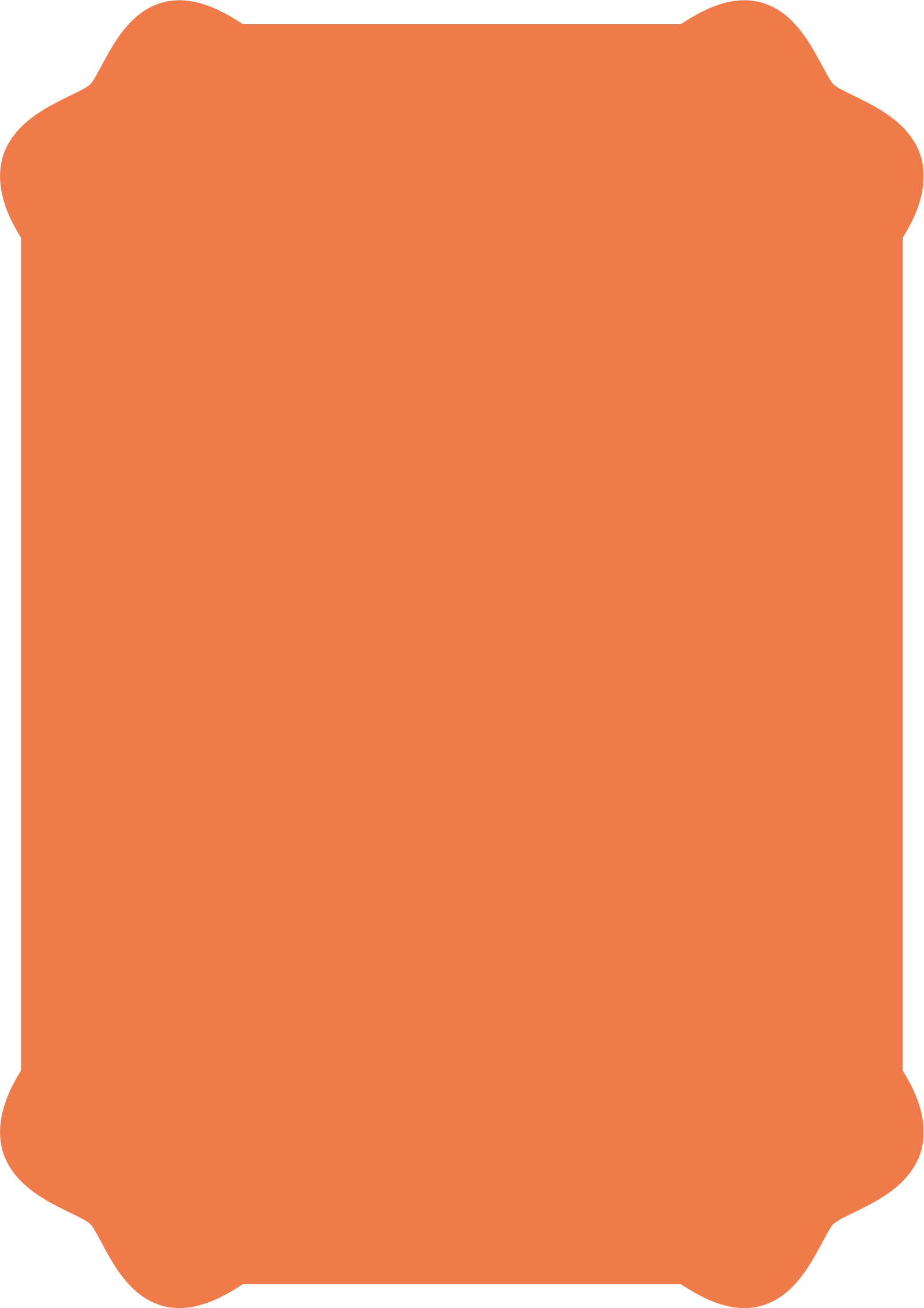 A rectangular orange invitation or card with decorative edges and a blank center.