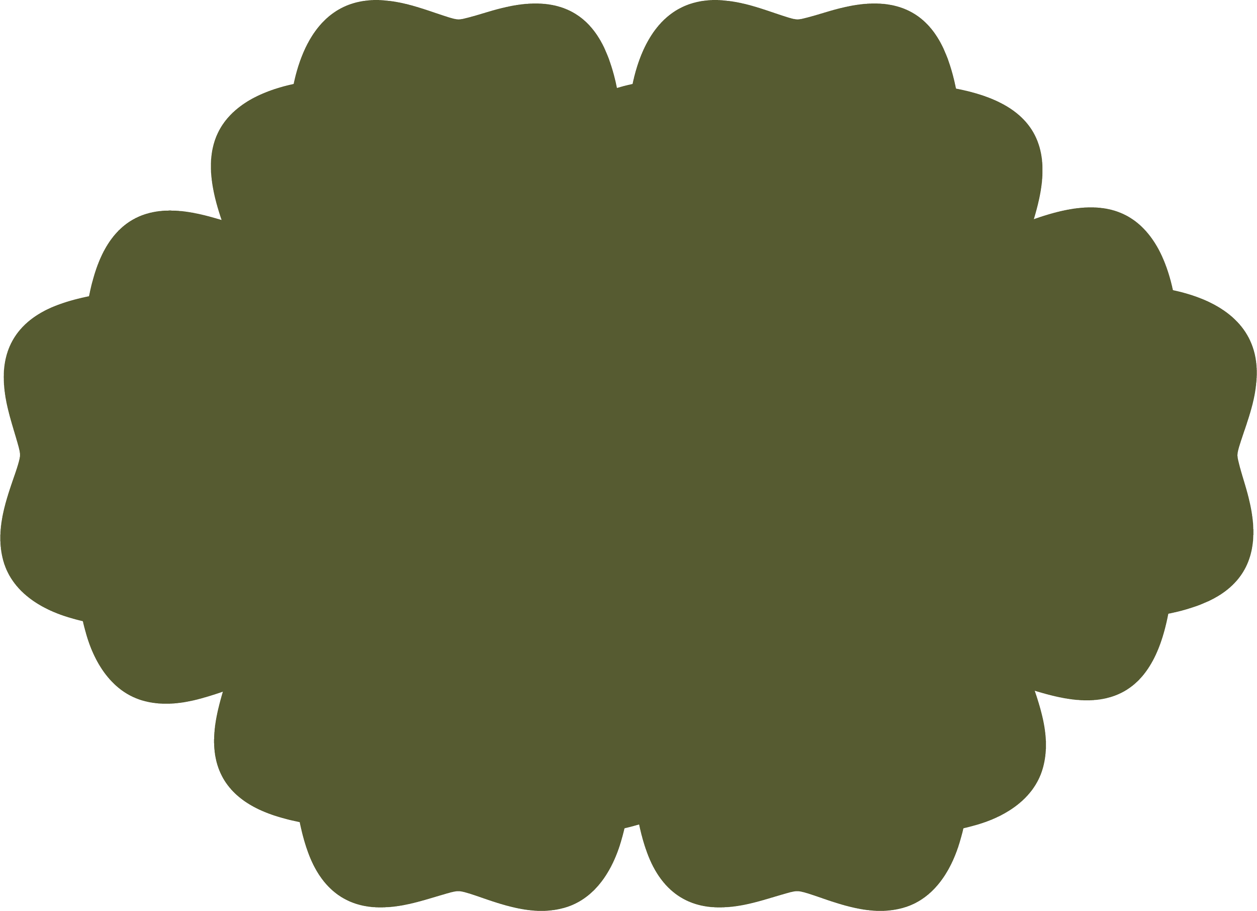 Green, round, cloud-like shape with multiple scalloped edges.