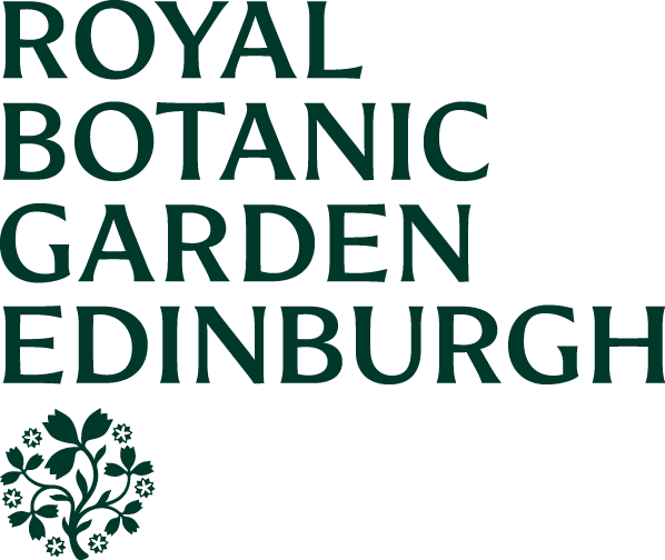 Logo for the Royal Botanic Garden Edinburgh, featuring text in dark green and a stylized green floral emblem.