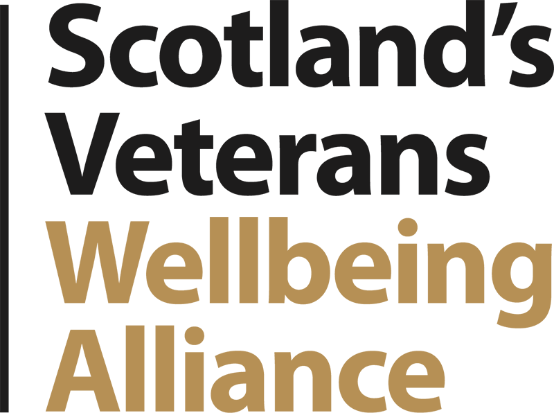 Text-based logo reading 'Scotland's Veterans Wellbeing Alliance' with 'Wellbeing Alliance' in larger, gold-colored font.