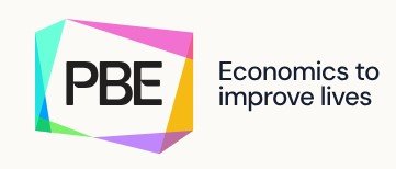 PBE logo with colorful geometric shapes, with the text 'Economics to improve lives'.