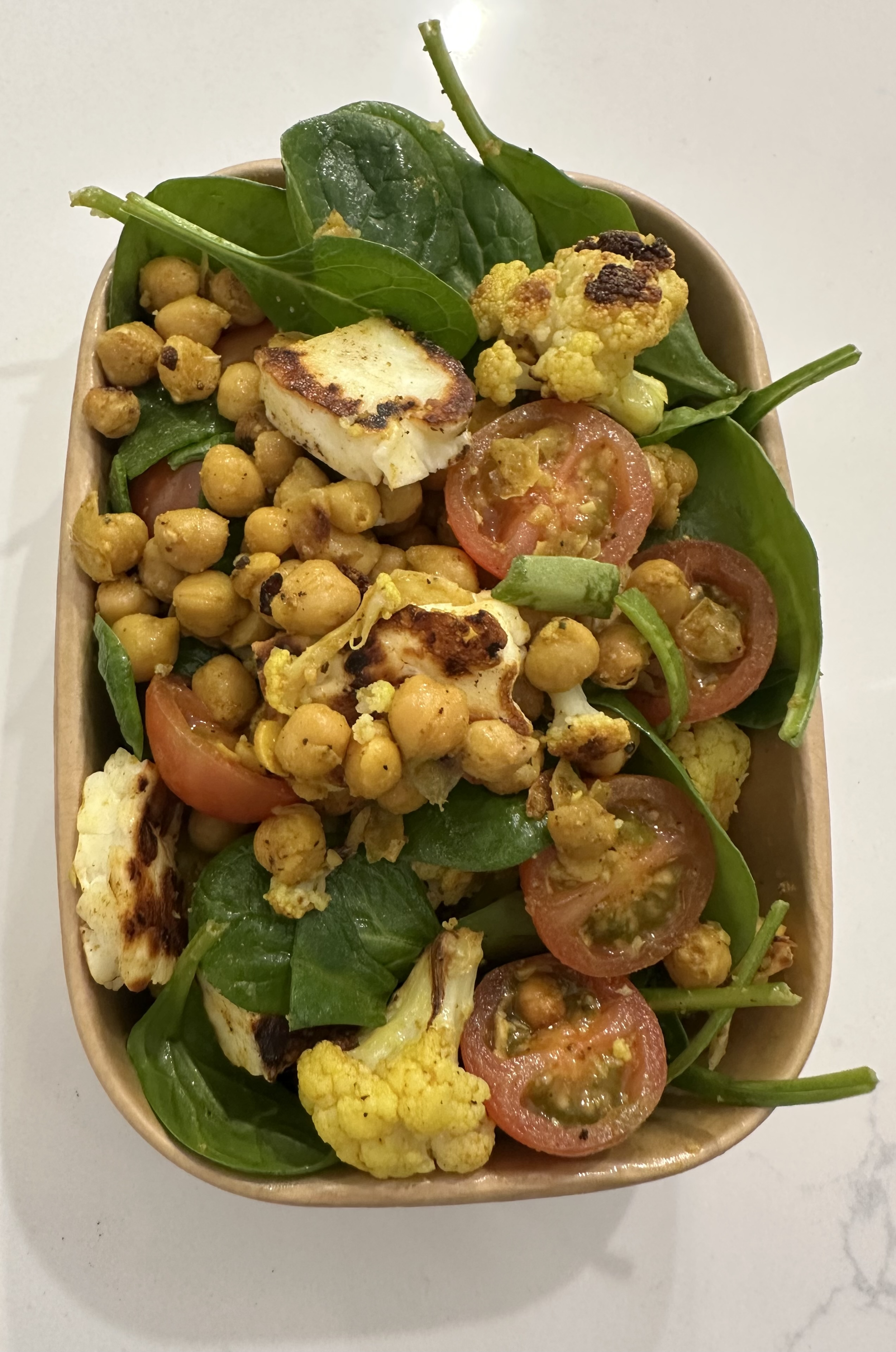 Curry Roasted Cauliflower & Chickpeas With Halloumi, Tomatoes & Spinach (Vegetarian)