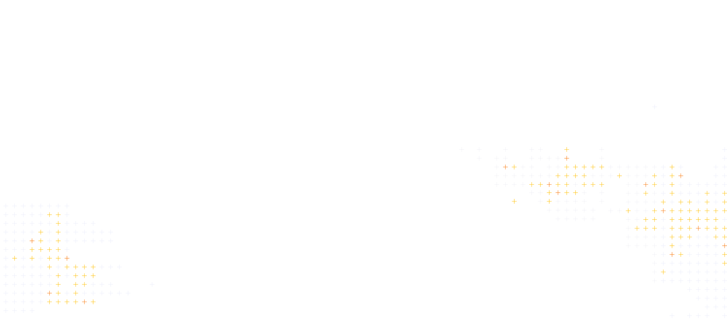 L'image montre un fond blanc avec des petits croix orange et jaunes dispersés dans le coin inférieur gauche et droit, créant un motif léger et abstrait.