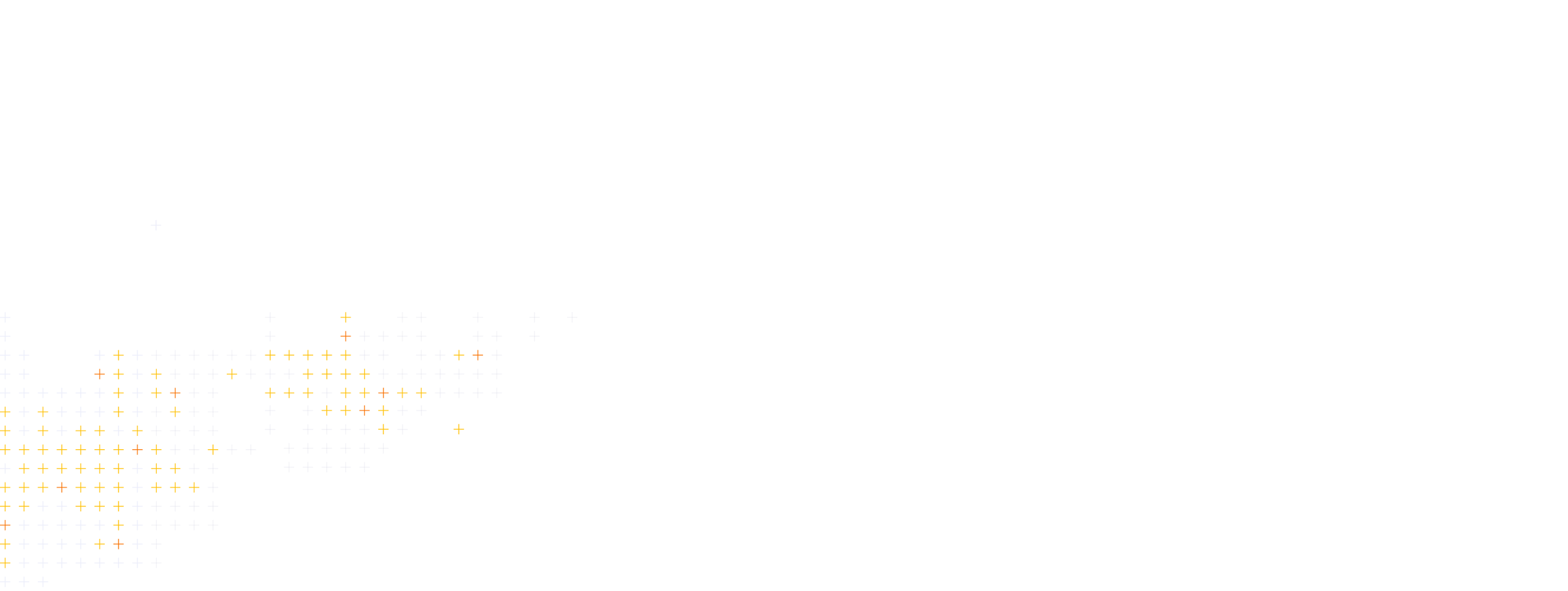 Image avec un fond blanc et un motif de petits croix orange, jaunes, lilas et gris dans le coin inférieur gauche.