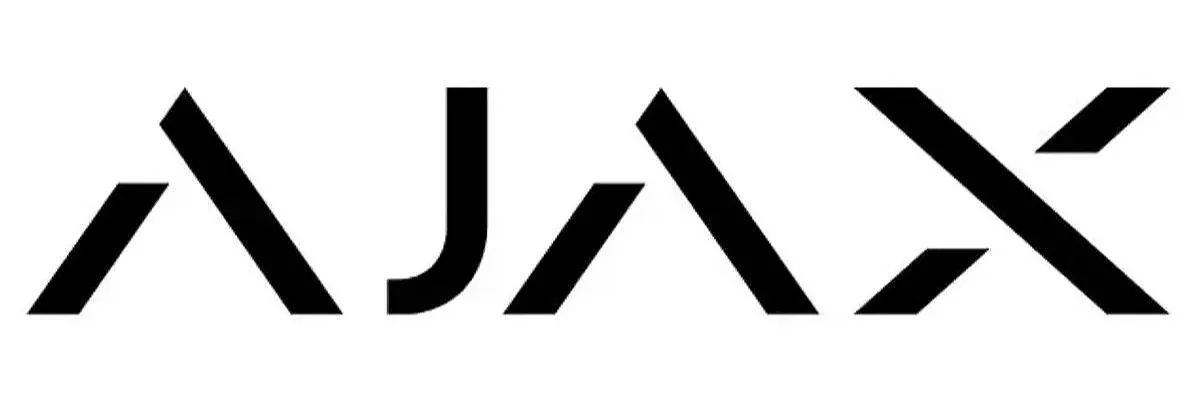 L'image montre le mot 'AJAX' écrit en lettres majuscules stylisées en noir, avec un design géométrique moderne.