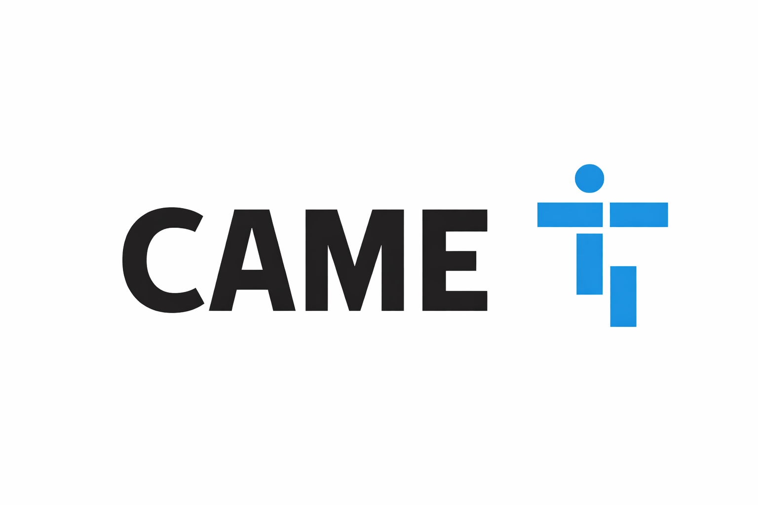 Logo avec le mot 'CAME' en noir et un symbole en forme de 't' stylisé en bleu à droite.