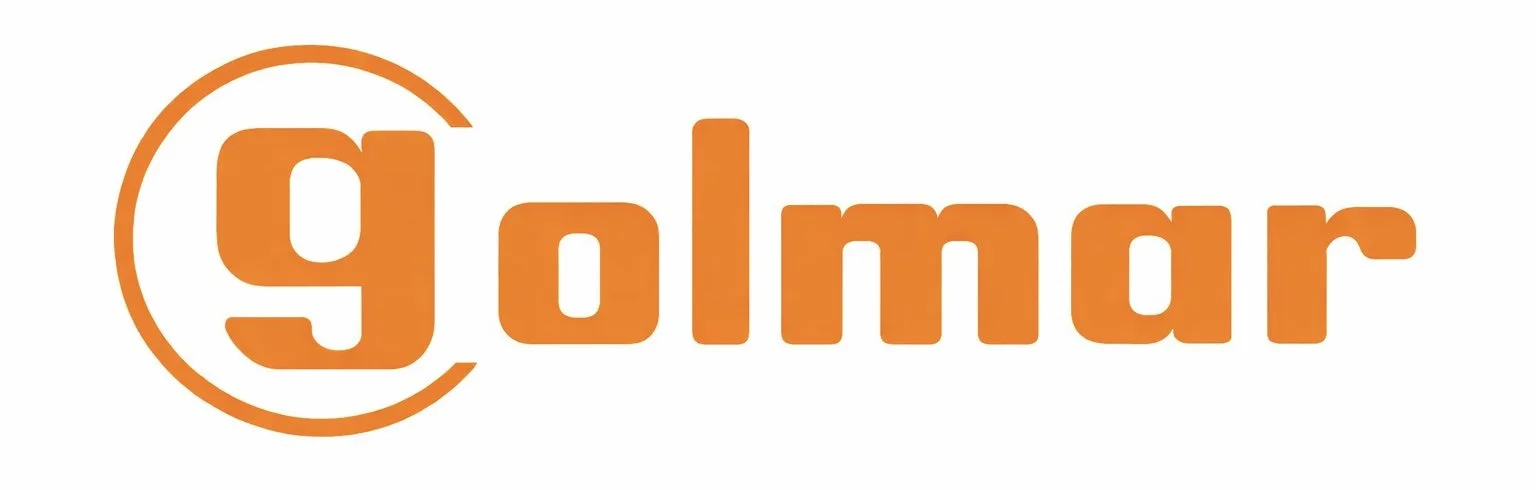 Logo orange avec le mot "Golmar" en lettres majuscules