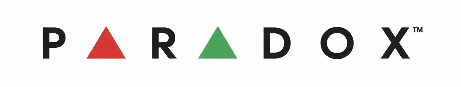 Logo avec le mot 'PARADOX' et deux triangles colorés, un rouge et un vert, remplaçant les lettres 'A'.