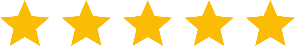 Five gold stars in a row, symbolizing five-star reviews.
