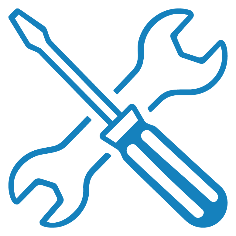 Icon of a wrench and a screwdriver crossed over each other, civilizing repair, troubleshooting, and maintenance.