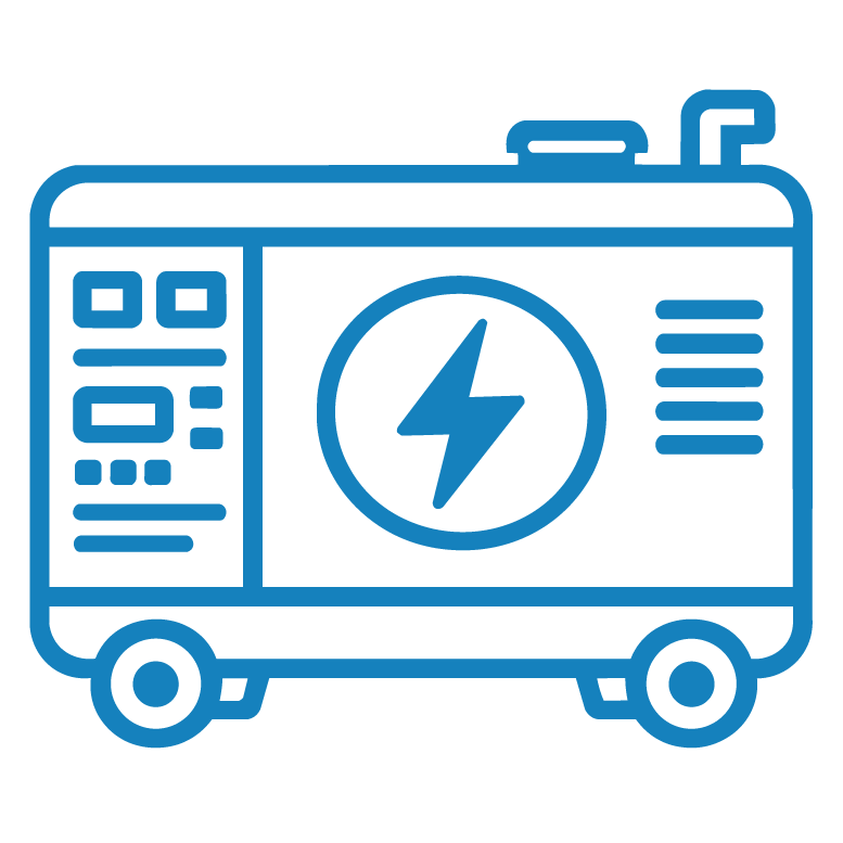 Outline drawing of portable back-up generator with a lightning bolt symbol on its control panel.