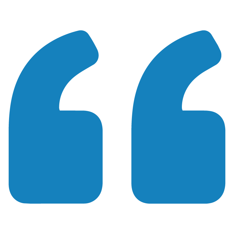 Large blue quotation marks.