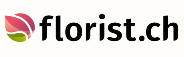 Logo for florist.ch with a stylized flower graphic in pink, red, and green, and the website name in black