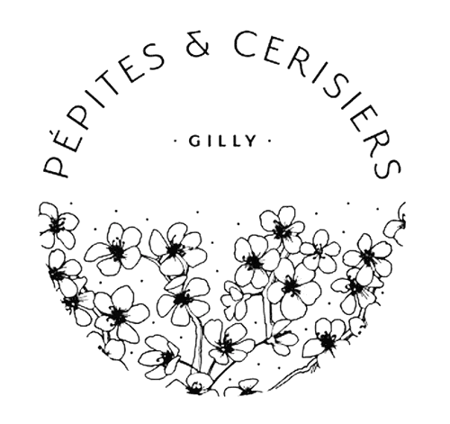 A circular logo with the words 'Prints & Ceramics' on top and 'Gilly' in the middle. The lower part of the circle features a floral design with multiple flowers connected by vines.