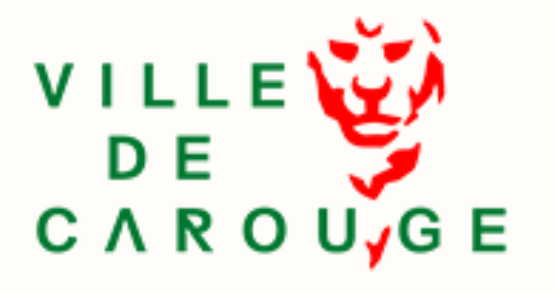Logo for Ville de Carouge featuring green text and a red lion illustration.
