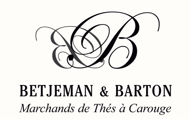 Elegant logo with ornate black monogram and the text 'BETJEMAN & BARTON Marchands de Thés à Carouge'