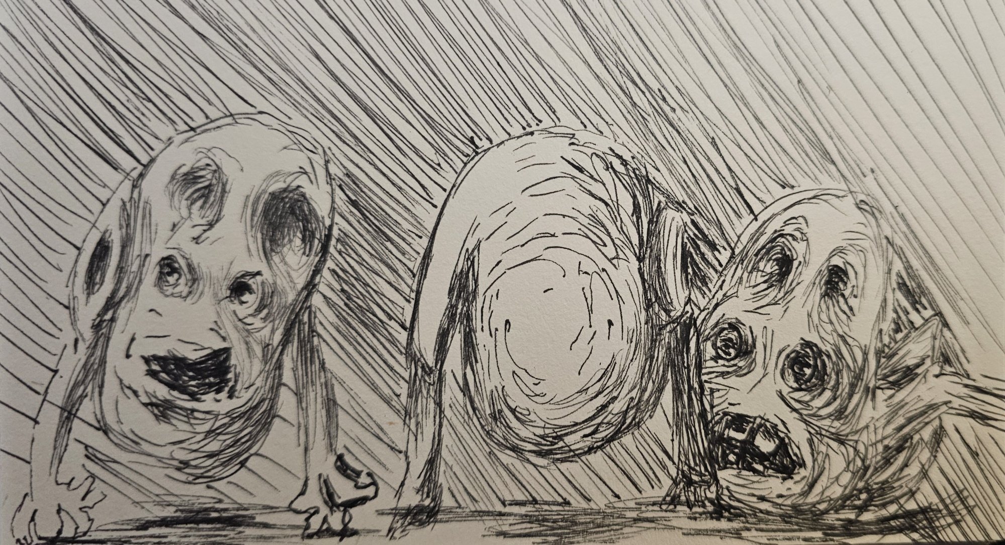 A crude sketch of three strange creatures