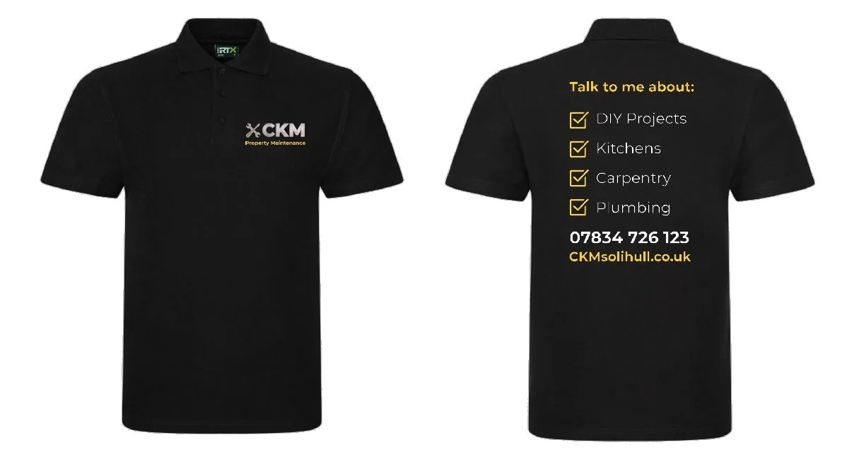 CKM branded black polo shirt