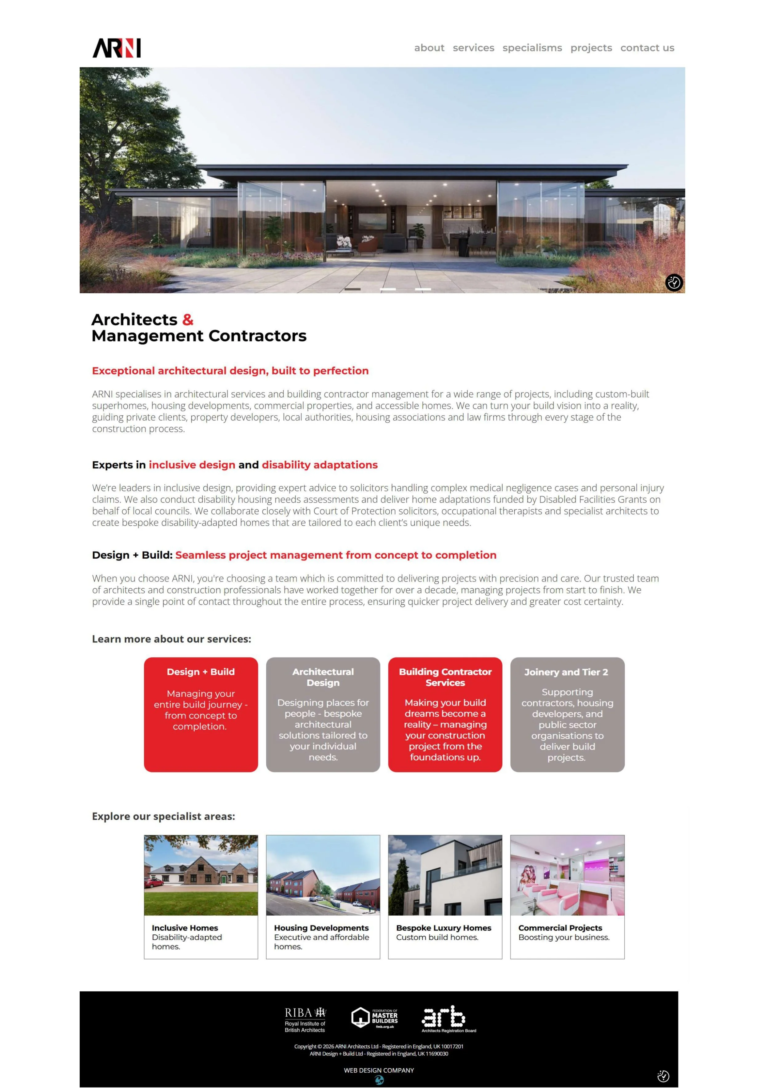 ARNI Design + Build website