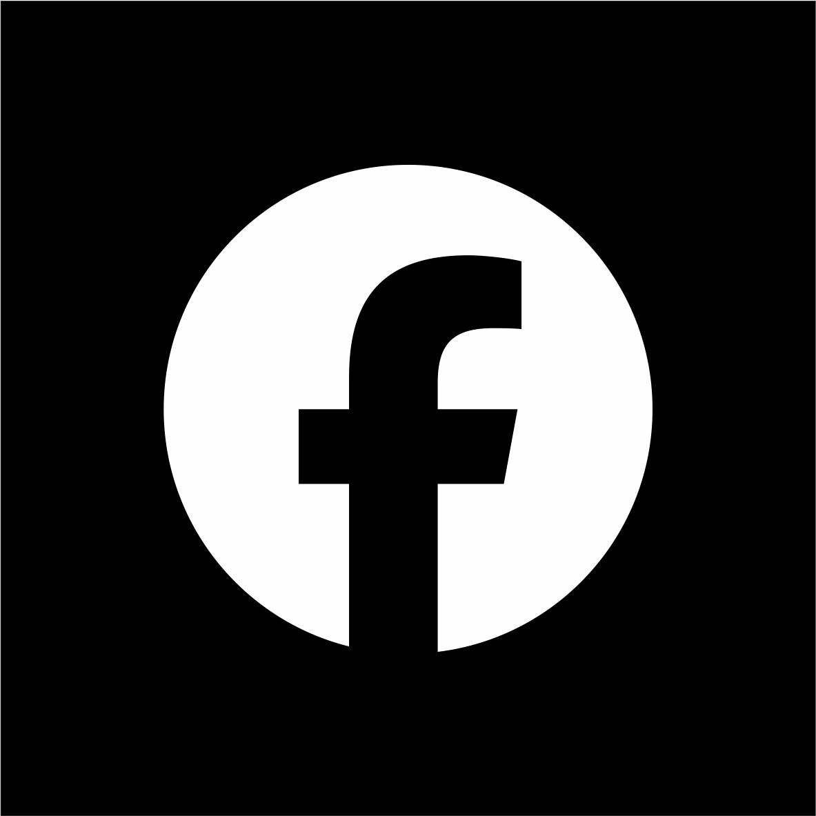 Facebook logo with a white circle background and a black letter 'f' in the center.