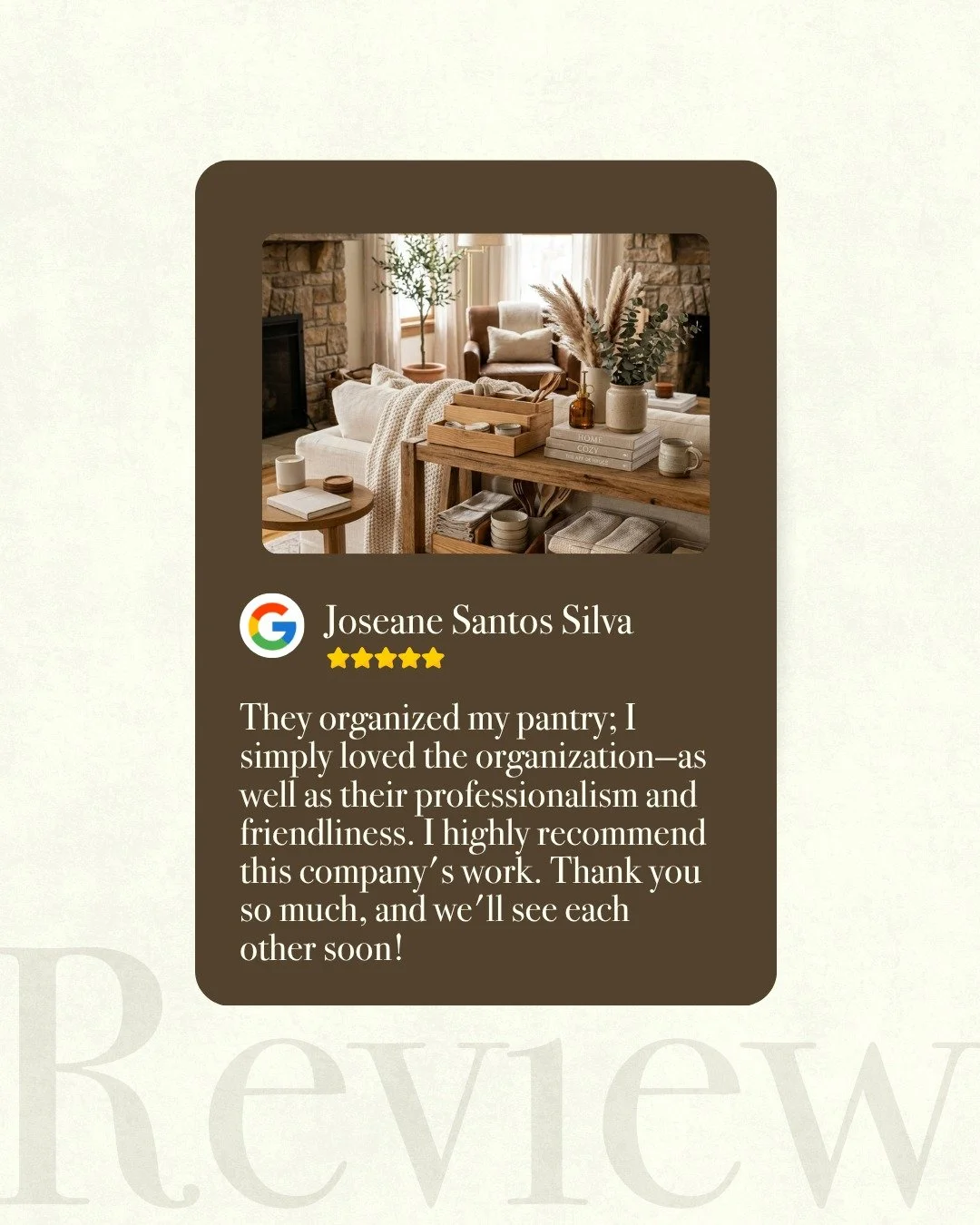 They organized my pantry; I simply loved the organization&mdash;as well as their professionalism and friendliness." &mdash; Joseane Santos Silva 🤍

A functional, beautifully structured pantry brings an instant wave of calm to your daily routine