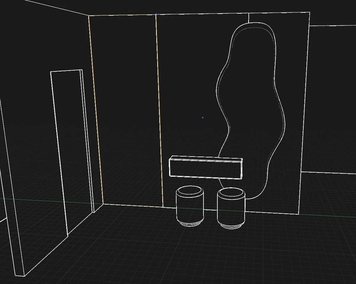 Digital design model for the Monolith bespoke sculptural mirror and floating shelf by BCreative Bespoke