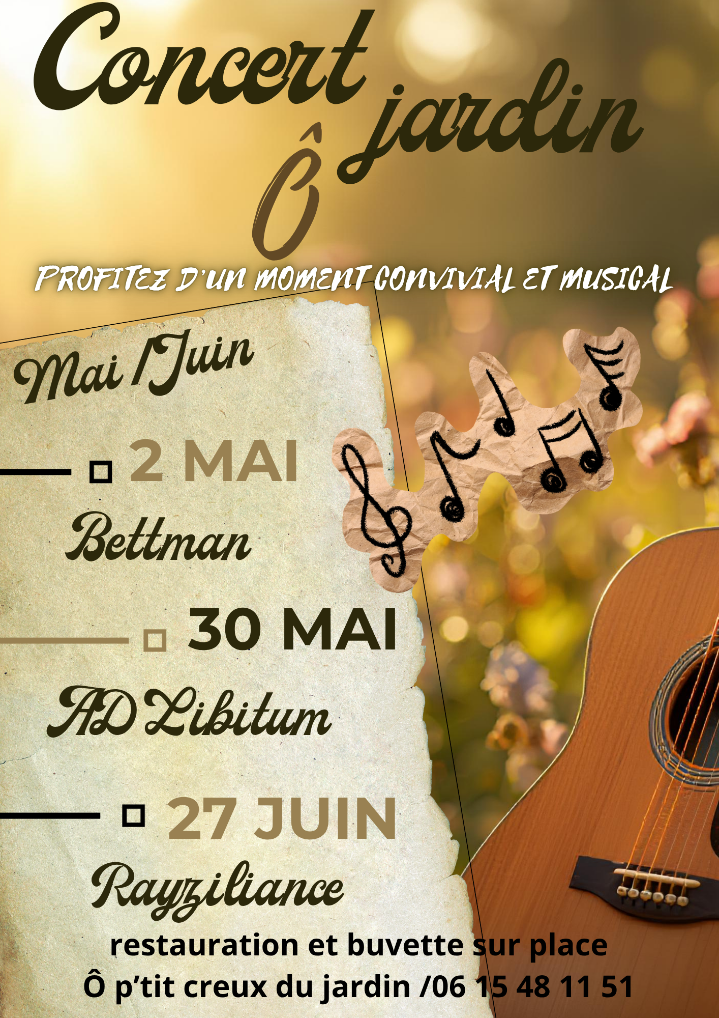 Les concerts au jardin Mai/Juin