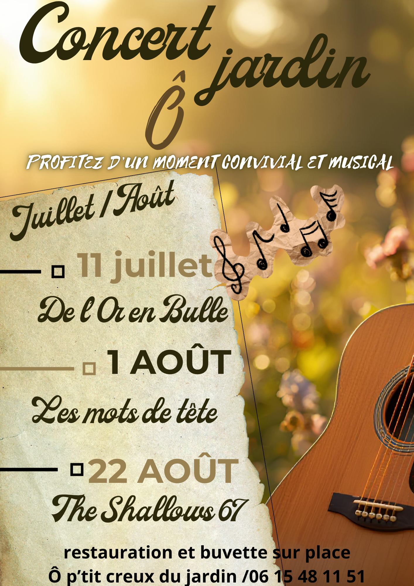 Les concerts au jardin Juillet/Août