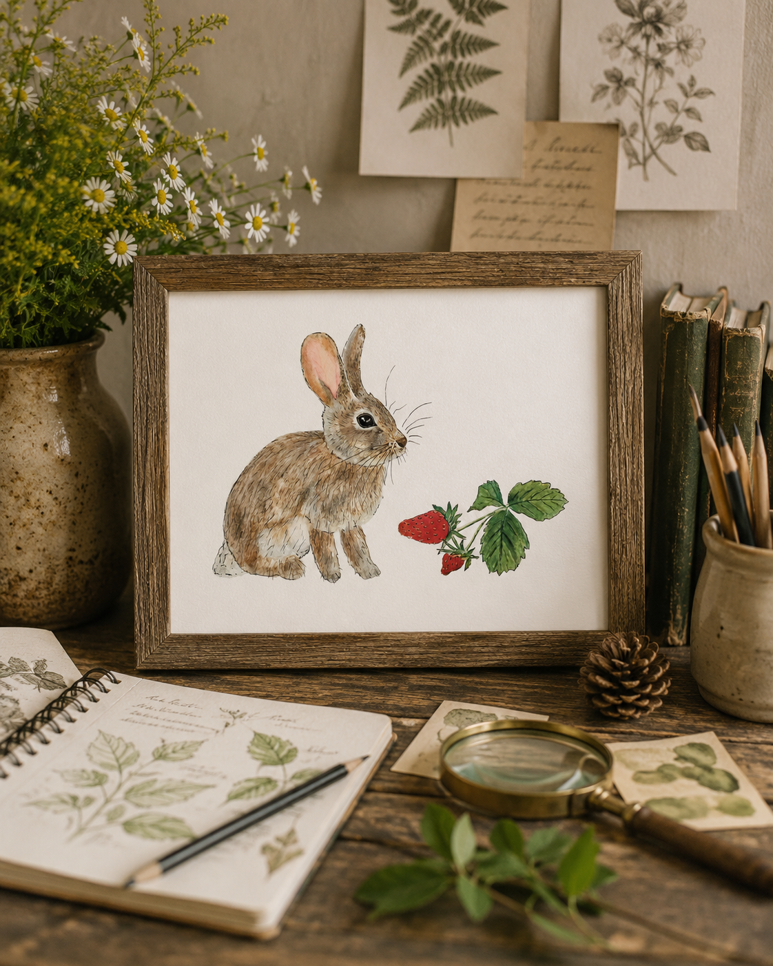 Cottontail Rabbit Watercolor Nature Illustration | 8x10 Fine Art Archival Print